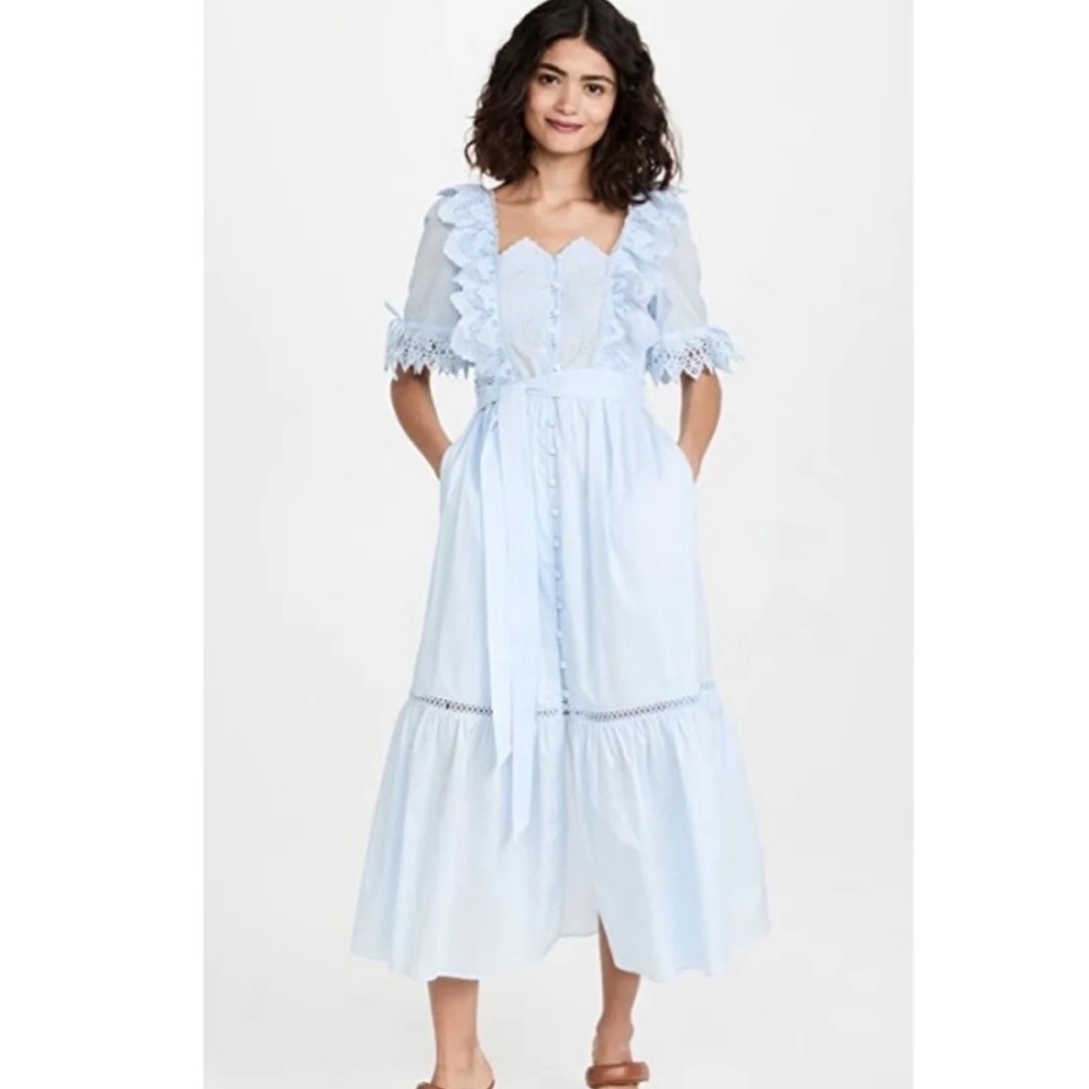 Self-Portrait Blue Scallop Midi Dress